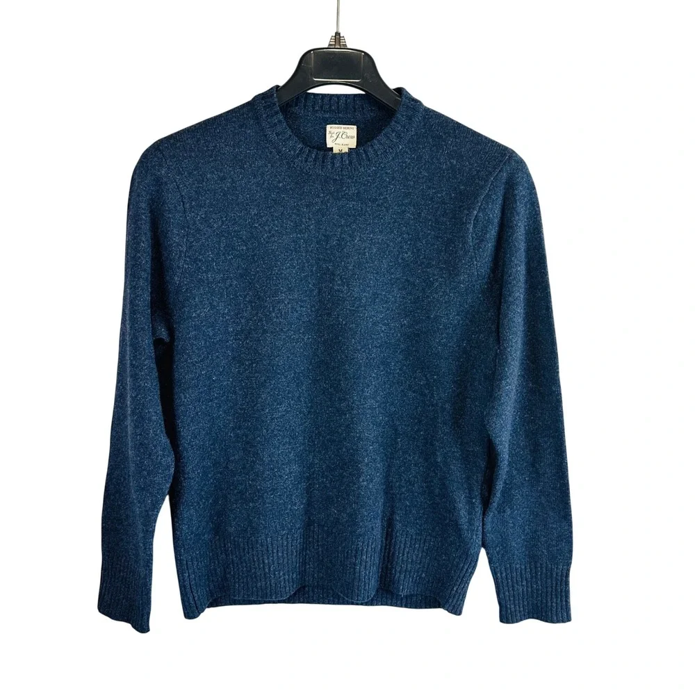 J. Crew Mens Medium Sweater Rugged Merino Blue Wool Blend Long Sleeve